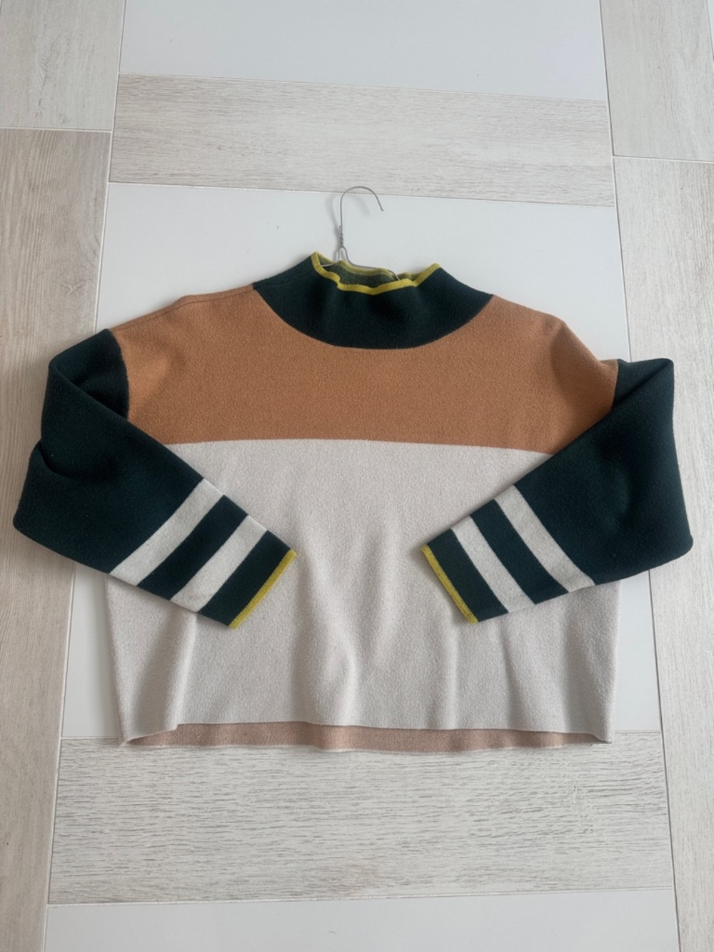 Maeve Colorblock Turtleneck Sweater in Brown, Cream & Dark Green